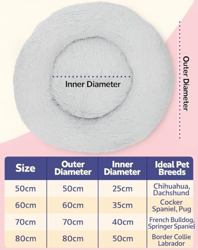 Woof & Whiskers Donut Dog Bed Dark Grey Medium 70cm – Calming Round Plush Pet Bed for Dogs & Cats | Anti-Anxiety Cuddler Bed, Non-Slip Base, Soft, Machine Washable (Dark Grey, 70cm)
