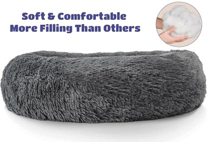 Woof & Whiskers Donut Dog Bed Dark Grey Medium 70cm – Calming Round Plush Pet Bed for Dogs & Cats | Anti-Anxiety Cuddler Bed, Non-Slip Base, Soft, Machine Washable (Dark Grey, 70cm)