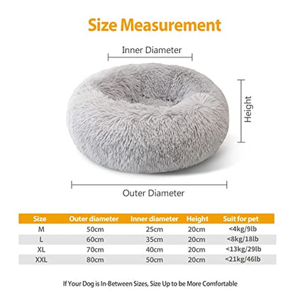 Enjamoy Plush Donut Cat Bed Calming Dog Bed Small, Grey 50cm