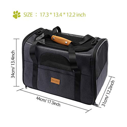 Morpilot Cat Carrier - Airline Approved, Top Opening Portable Dog Bag with Breathable Mesh/Removable Mat, Adjustable Shoulder Strap & Bowl, Foldable Travel Cage, M, Grey (Max 7kg)