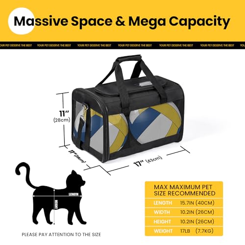 Conlun Cat Carrier Airline Approved, Soft-Sided Dog Carrier with Inner Safety Leash, Pet Transport Carrier for Small-Medium Cats Puppies up to 7KG, Collapsible Travel Kitten Carrier Bag,Black(M)