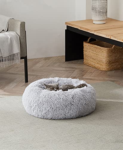Enjamoy Plush Donut Cat Bed Calming Dog Bed Small, Grey 50cm