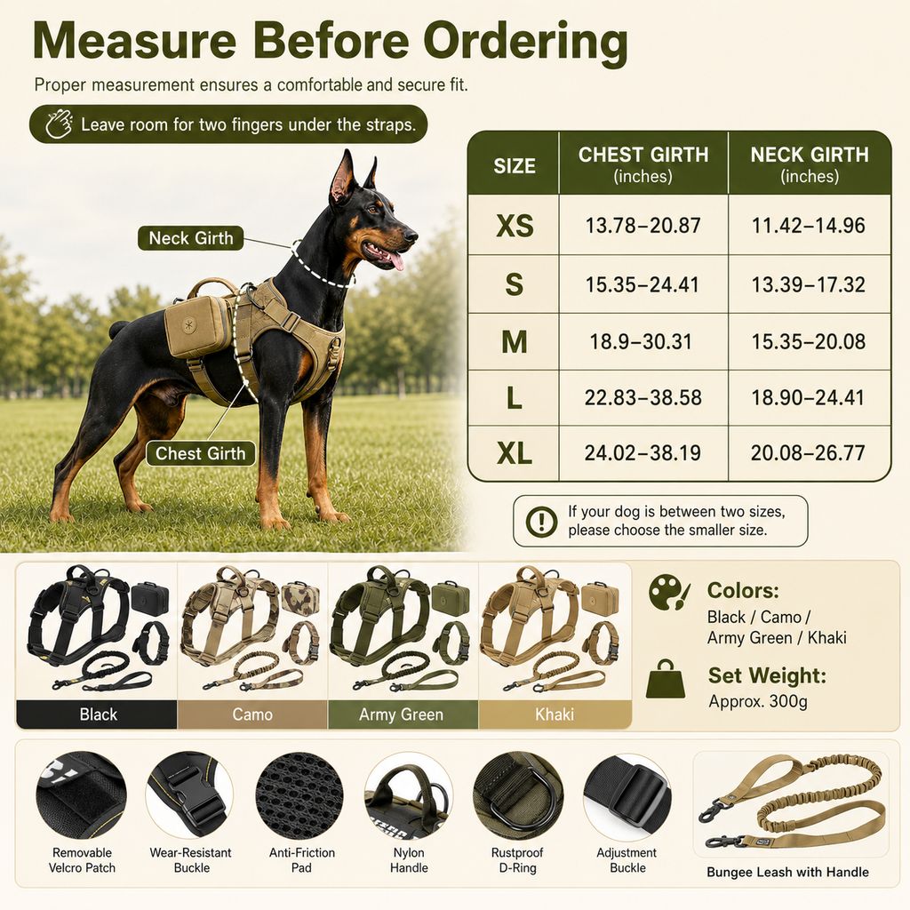 5-Piece Tactical Dog Harness Set – Control for Strong Dogs