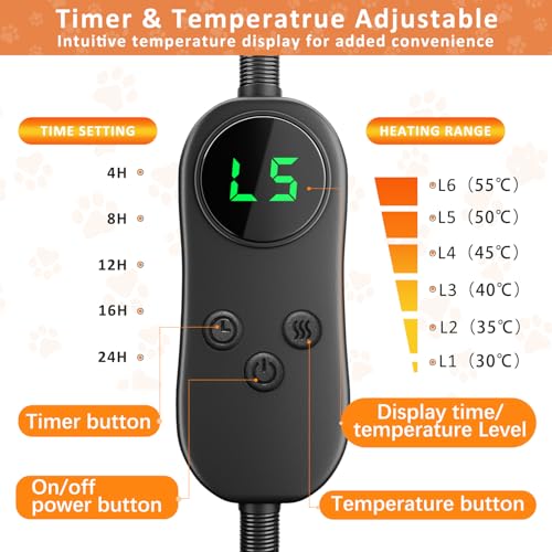 Pet Heating Pad Electric, 45 * 45cm, Timer&Temperature Adjustable