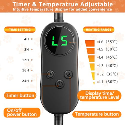 Pet Heating Pad Electric, 45 * 45cm, Timer&Temperature Adjustable