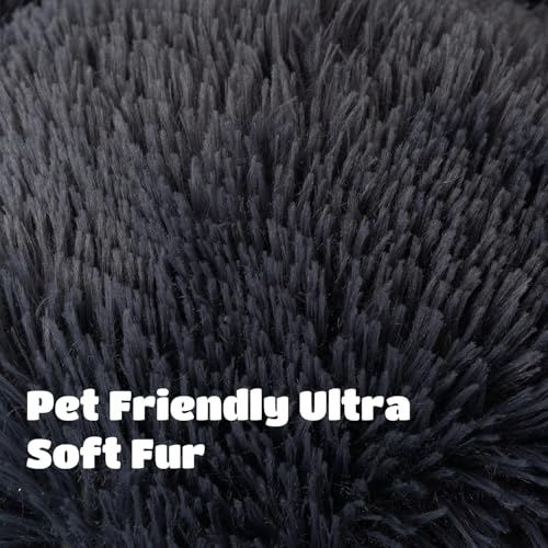 Woof & Whiskers Donut Dog Bed Dark Grey Medium 70cm – Calming Round Plush Pet Bed for Dogs & Cats | Anti-Anxiety Cuddler Bed, Non-Slip Base, Soft, Machine Washable (Dark Grey, 70cm)