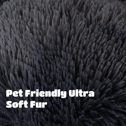 Woof & Whiskers Donut Dog Bed Dark Grey Medium 70cm – Calming Round Plush Pet Bed for Dogs & Cats | Anti-Anxiety Cuddler Bed, Non-Slip Base, Soft, Machine Washable (Dark Grey, 70cm)