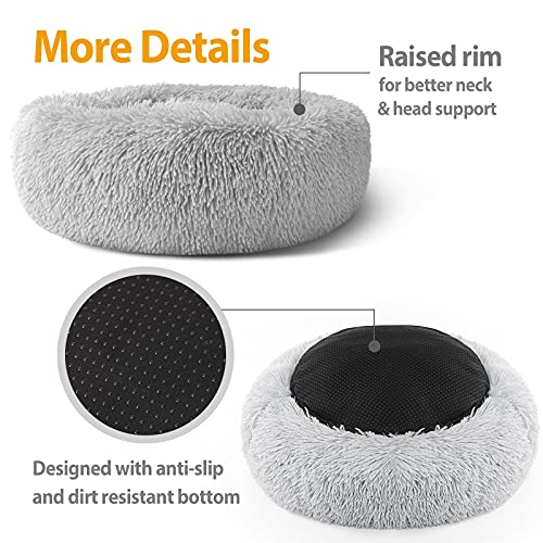 Enjamoy Plush Donut Cat Bed Calming Dog Bed Small, Grey 50cm