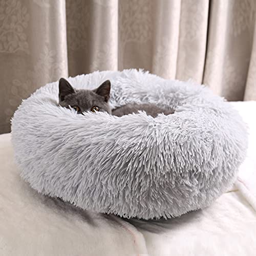 Enjamoy Plush Donut Cat Bed Calming Dog Bed Small, Grey 50cm
