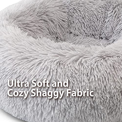 Enjamoy Plush Donut Cat Bed Calming Dog Bed Small, Grey 50cm