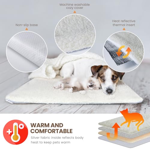 Self-Heating Thermal Pet Pad, Cat Blankets for Indoor Outdoor, Pet Pads with Removable and Washable Cover, Self-Warming Winter Pet Bed Mat Blanket for Cat Rabbits Puppies Kittens 60x 45 cm