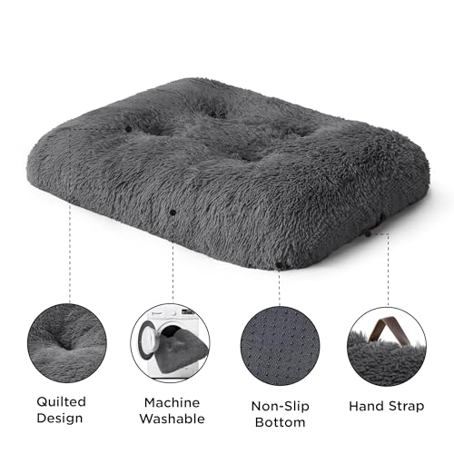 Bedsure XL Dog Crate Bed Washable, Fluffy Mattress, 104x69cm, Dark Grey