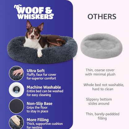 Woof & Whiskers Donut Dog Bed Dark Grey Medium 70cm – Calming Round Plush Pet Bed for Dogs & Cats | Anti-Anxiety Cuddler Bed, Non-Slip Base, Soft, Machine Washable (Dark Grey, 70cm)