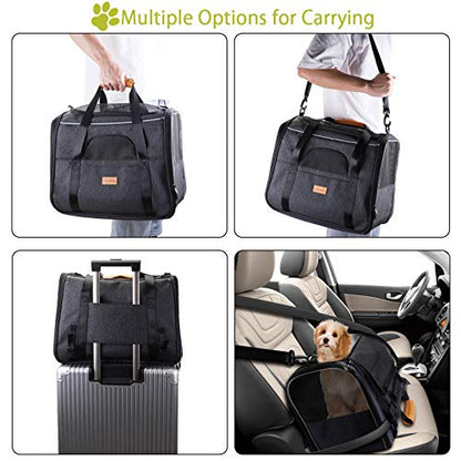 Morpilot Cat Carrier - Airline Approved, Top Opening Portable Dog Bag with Breathable Mesh/Removable Mat, Adjustable Shoulder Strap & Bowl, Foldable Travel Cage, M, Grey (Max 7kg)