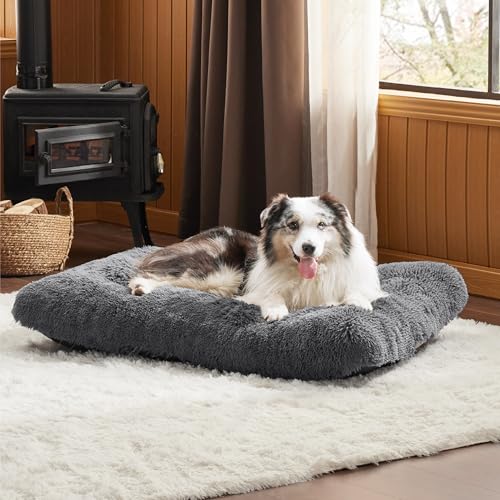 Bedsure XL Dog Crate Bed Washable, Fluffy Mattress, 104x69cm, Dark Grey