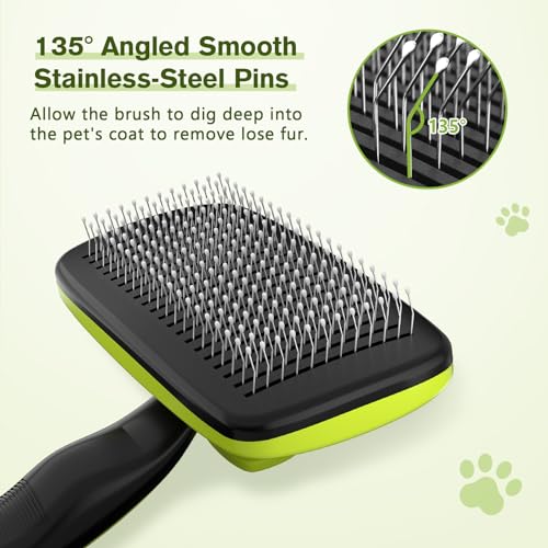 Pecute Dog & Cat Brush, Self Cleaning Slicker Grooming Comb with Round Pins