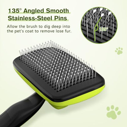 Pecute Dog & Cat Brush, Self Cleaning Slicker Grooming Comb with Round Pins