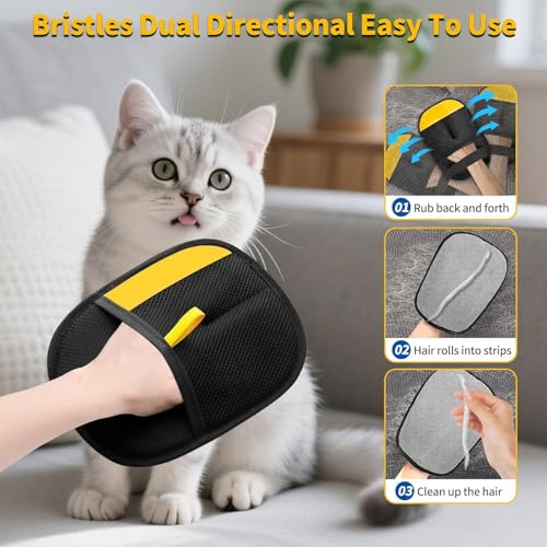 2PCS Pet Hair Remover Glove, Static Pet Hair Removal Glove, Dual-Sided Grooming Gloves, Static Removal Gloves For Dogs & Cats, Reusable Deshedding Pet Glove For Furniture, Bed, Carpet, Clothes,Sof