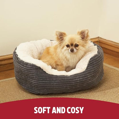 Rosewood Jumbo Cord Plush Dog Bed – Medium, 62x60cm – Washable Oval Pet Bed Cushion for Dogs and Cats – Warm and Comfortable – Non-Slip Base, Soft Plush Material – Grey/Cream