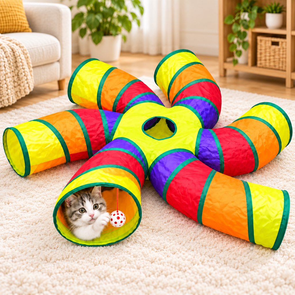 6-Way Cat Tunnel – Hanging Toy Ball