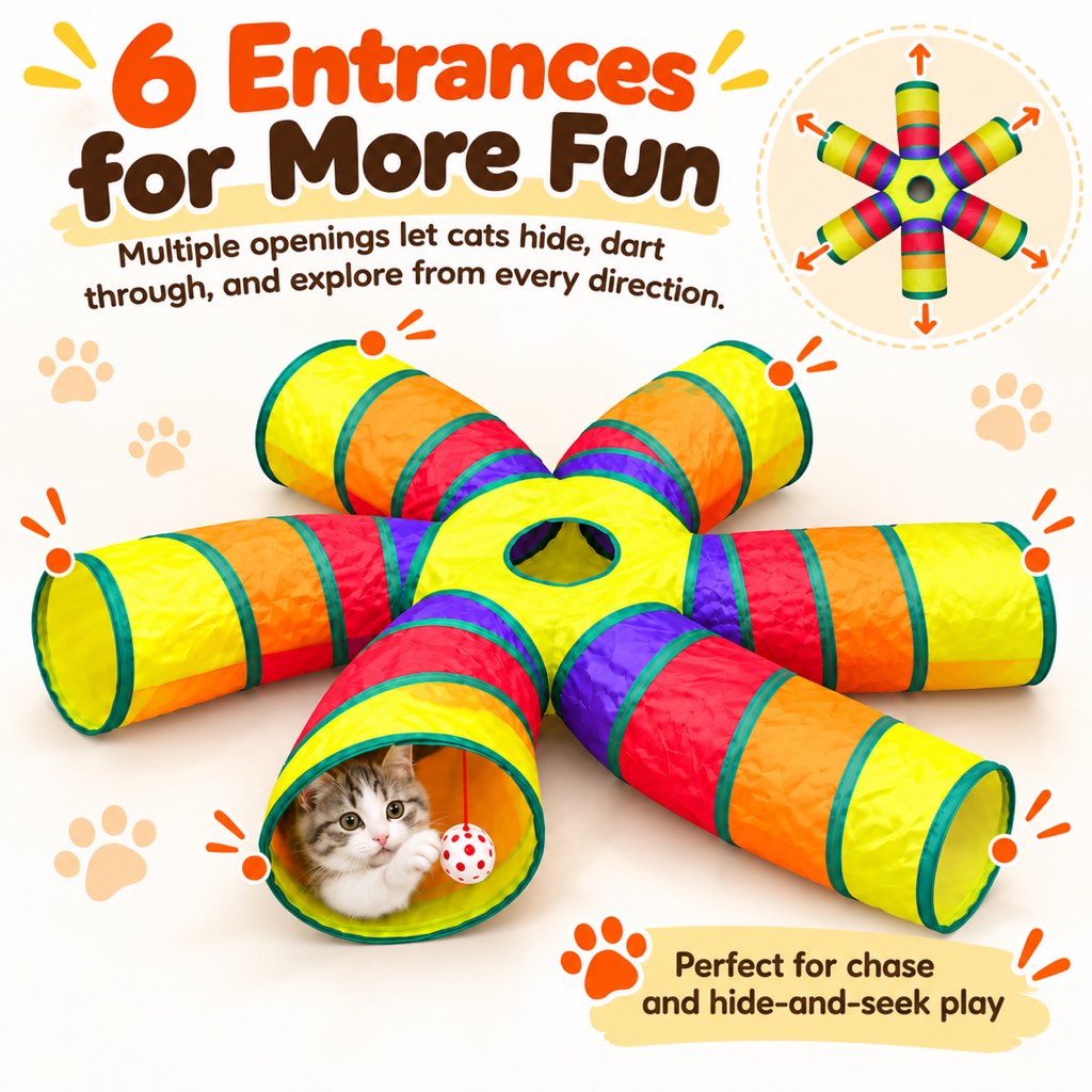 6-Way Cat Tunnel – Hanging Toy Ball