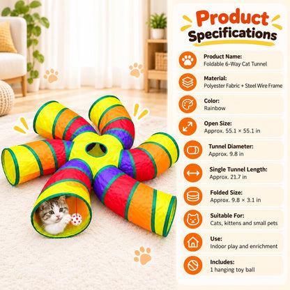 6-Way Cat Tunnel – Hanging Toy Ball