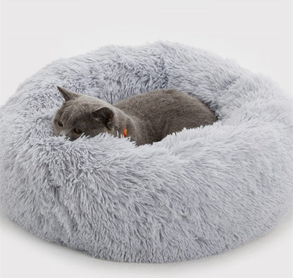 Enjamoy Plush Donut Cat Bed Calming Dog Bed Small, Grey 50cm
