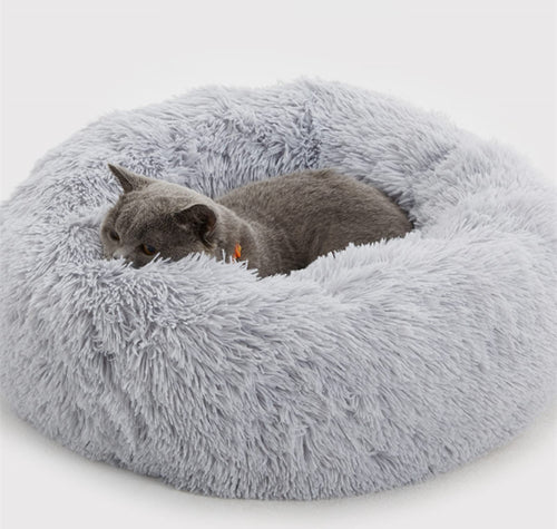 Enjamoy Plush Donut Cat Bed Calming Dog Bed Small, Grey 50cm