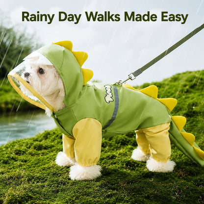 Dinosaur Dog Raincoat with Visor Hood – Full-Body Waterproof