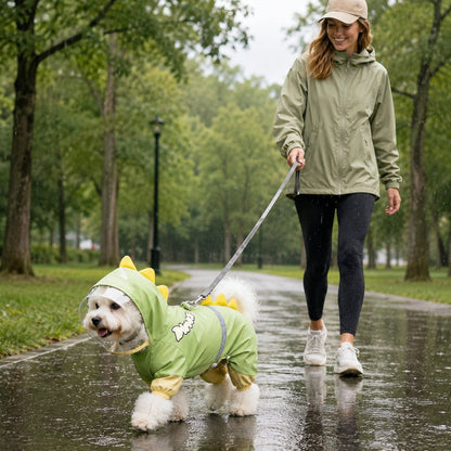 Dinosaur Dog Raincoat with Visor Hood – Full-Body Waterproof