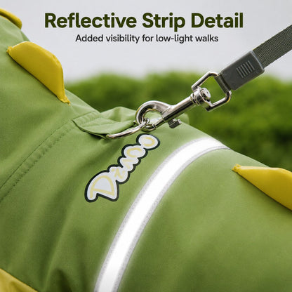 Dinosaur Dog Raincoat with Visor Hood – Full-Body Waterproof