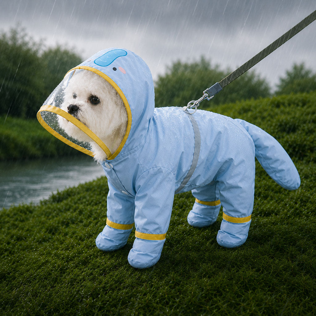 Dinosaur Dog Raincoat with Visor Hood – Full-Body Waterproof