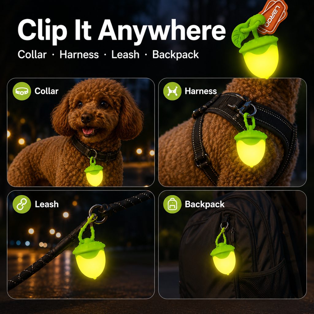 Acorn LED Pet Safety Light – Visible After Dark