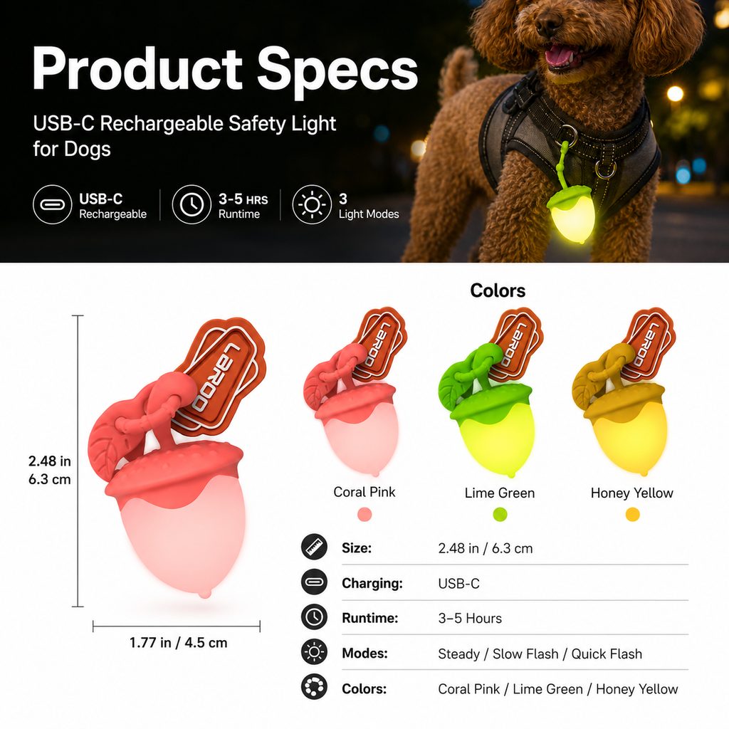 Acorn LED Pet Safety Light – Visible After Dark