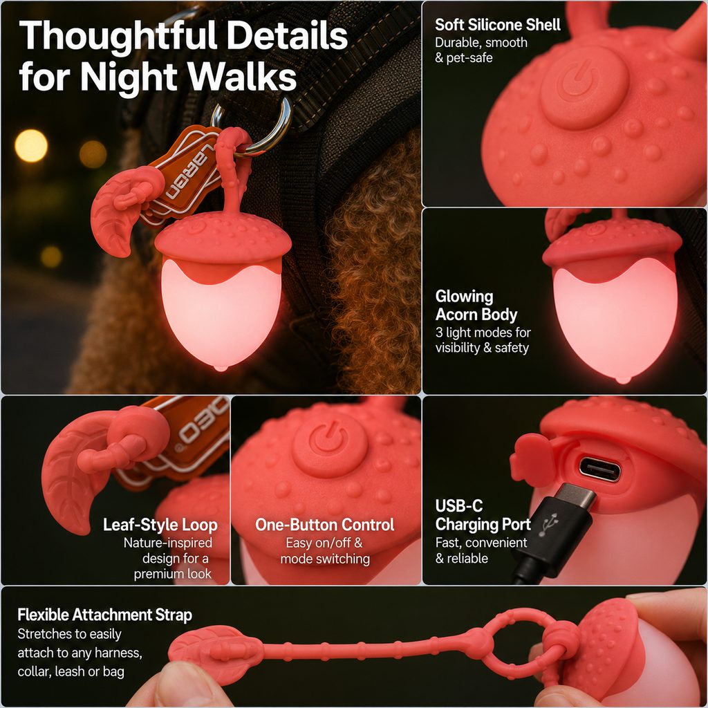 Acorn LED Pet Safety Light – Visible After Dark