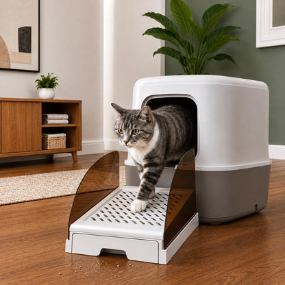 Cat Litter Box Step – Pull-Out Tray, Cleaner Floors