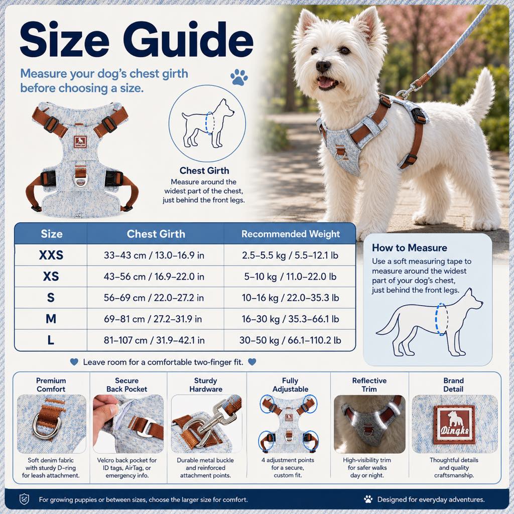 Denim No-Pull Dog Harness & Leash Set – Better Control