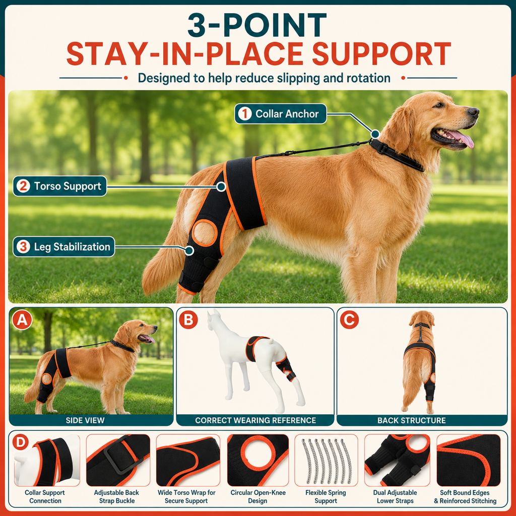 Dog Knee Brace with Support Strap – Reduces Slipping