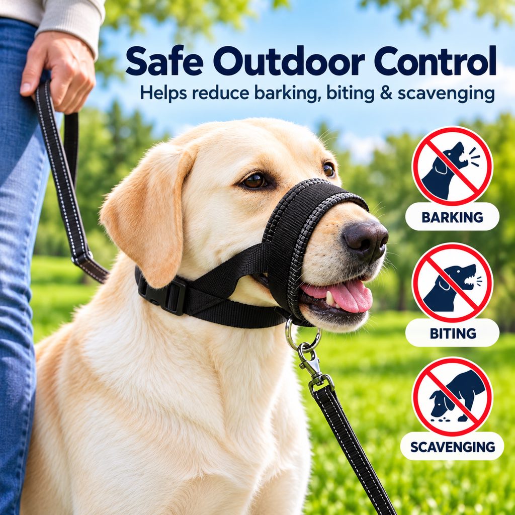 Padded Dog Muzzle – Stops Biting & Scavenging