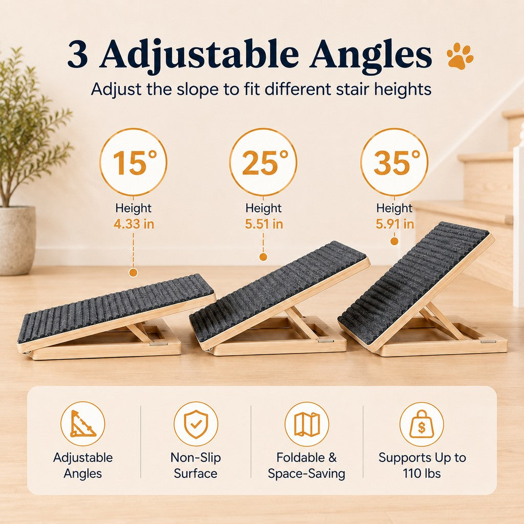 Foldable Wooden Dog Stairs – Non-Slip Sofa & Bed Access