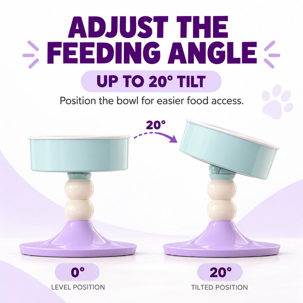 Adjustable Elevated Ceramic Pet Bowl – 20° Tilt