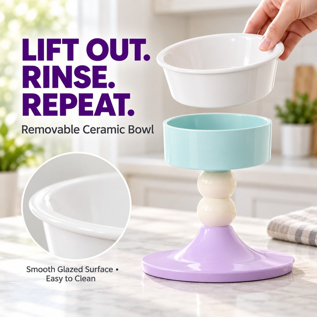 Adjustable Elevated Ceramic Pet Bowl – 20° Tilt