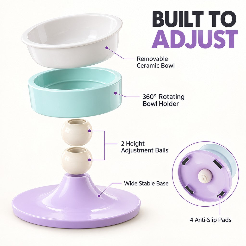 Adjustable Elevated Ceramic Pet Bowl – 20° Tilt