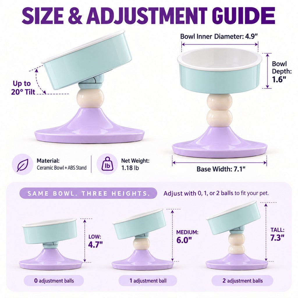 Adjustable Elevated Ceramic Pet Bowl – 20° Tilt