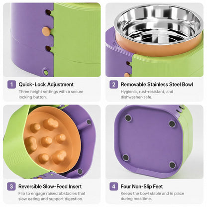 Elevated Slow Feeder Bowl – Adjustable 3 Levels