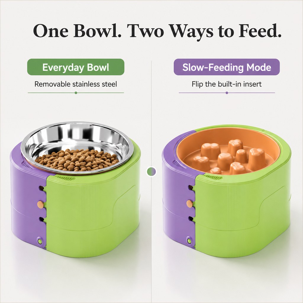 Elevated Slow Feeder Bowl – Adjustable 3 Levels