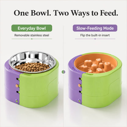 Elevated Slow Feeder Bowl – Adjustable 3 Levels