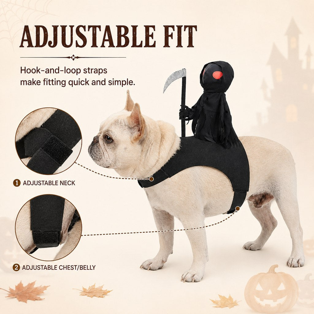 Grim Reaper Rider Pet Costume – 3D Halloween Fun