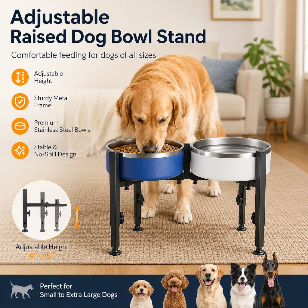 Adjustable Raised Dog Bowl Stand – No-Bend Meals