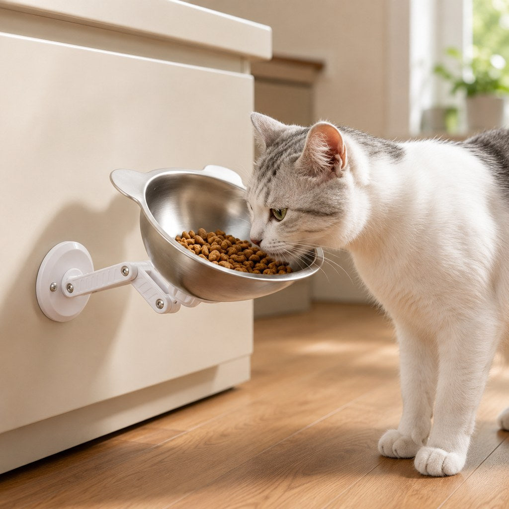 Magnetic Wall-Mounted Pet Bowl – Space-Saving Feeding